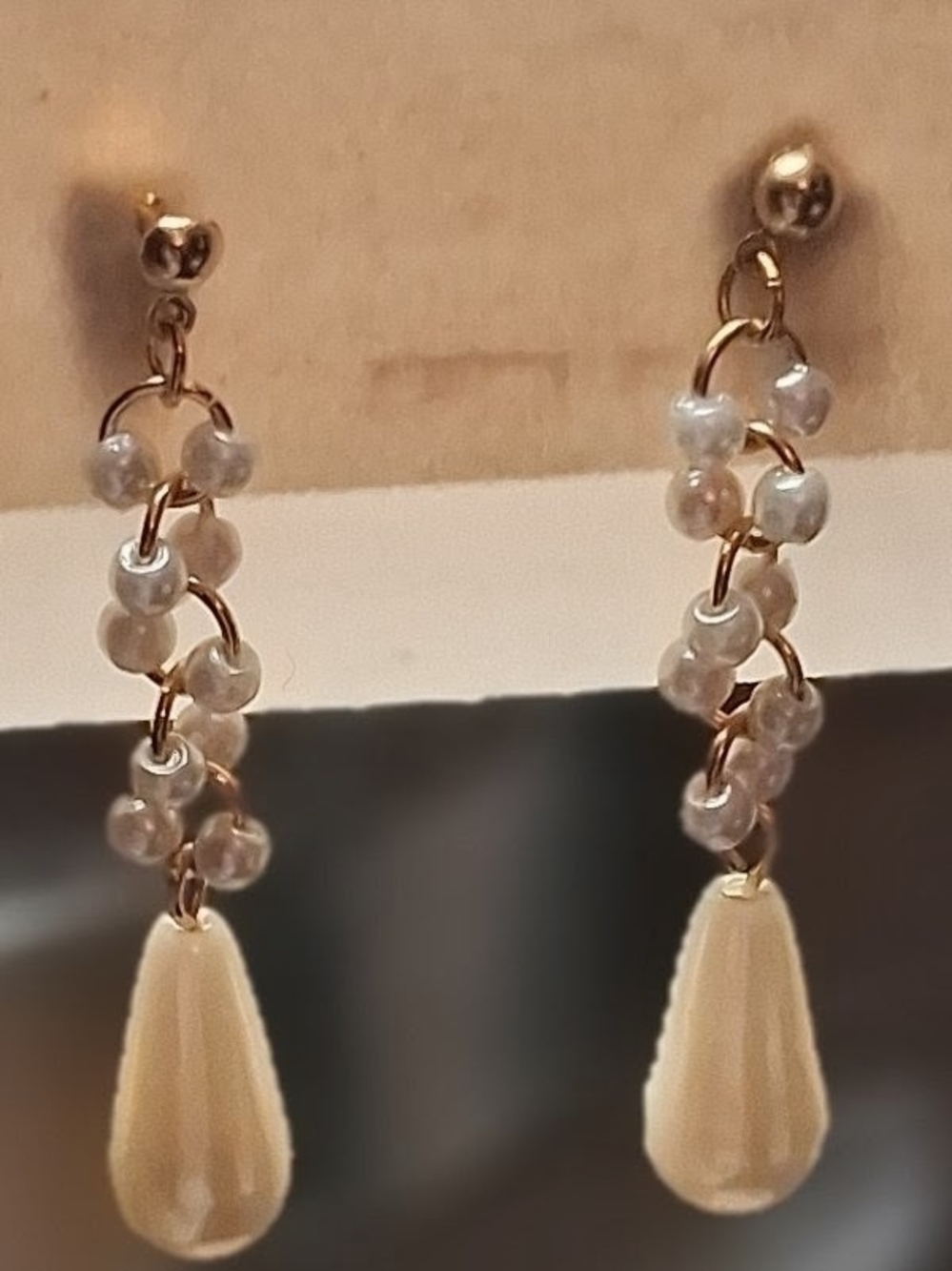 Gold-Tone Pearl Cascade Drop Earrings with Teardrop Accent